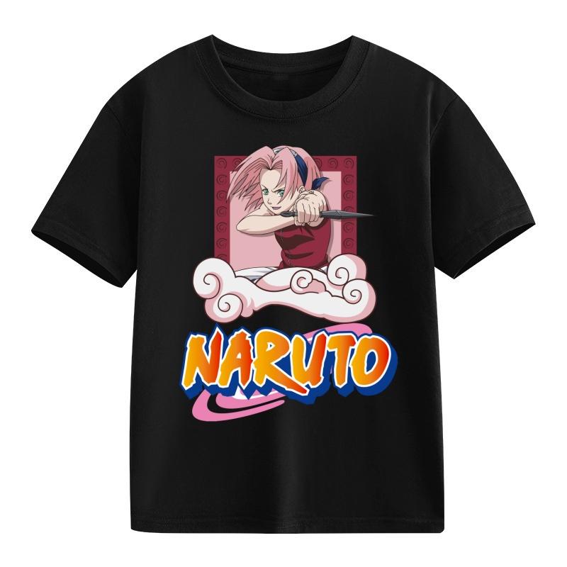 Детская футболка Наруто Узумаки Учиха Саске Хатаке Какаши Печать с персонажами аниме Хлопок Короткий рукав Мальчики Девочки Свободные Круглый вырез Топы