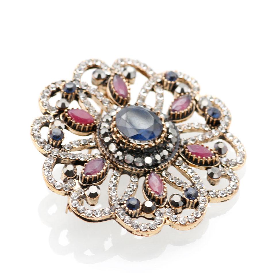 Винтажная брошь с цветком и кристаллами, женские этнические украшения, подарок для банкета, полый сплав, ультратонкая винтажная бижутерия