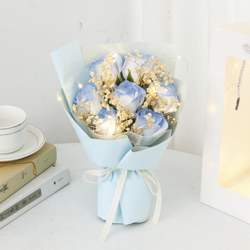 520 Creative Icy Blue Rose and Gypsophila Soap Flower Bouquet for Teacher's Day