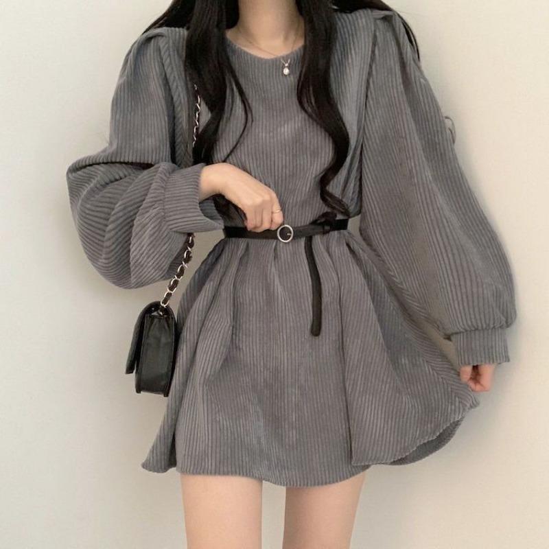 Весенние и осенние женские темпераментные платья Pure Desire Wind French Design Sense Niche Corduroy