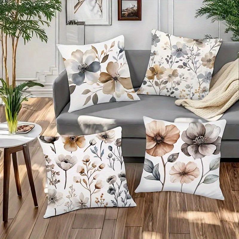Earthy Neutral Floral Pillowcase: Minimalist Watercolor-Themed Cushion Cover For Modern Home Sofa Decor