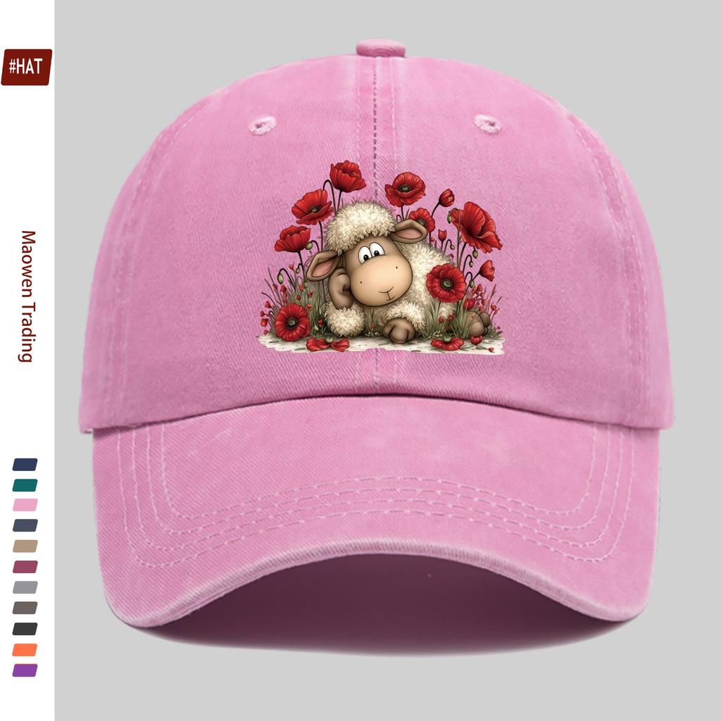 pc Sheep Print Baseball Cap with Floral Design Golf Hat Comfortable Lightweight Papa Hat Adjustable Strap Truck Driver Sun Hat