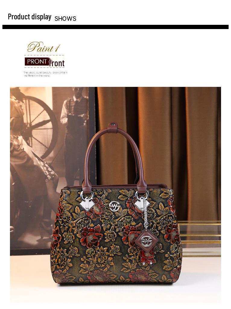 2025 Spring/Summer Large Genuine Leather Single Shoulder Bag for Middle-Aged Women – Light Luxury Brand