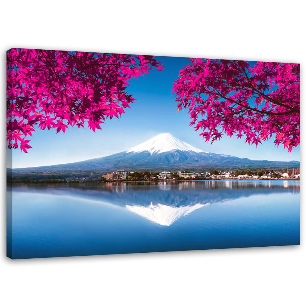 Canvas Print, Mount Fuji Lake and Pink Leaves