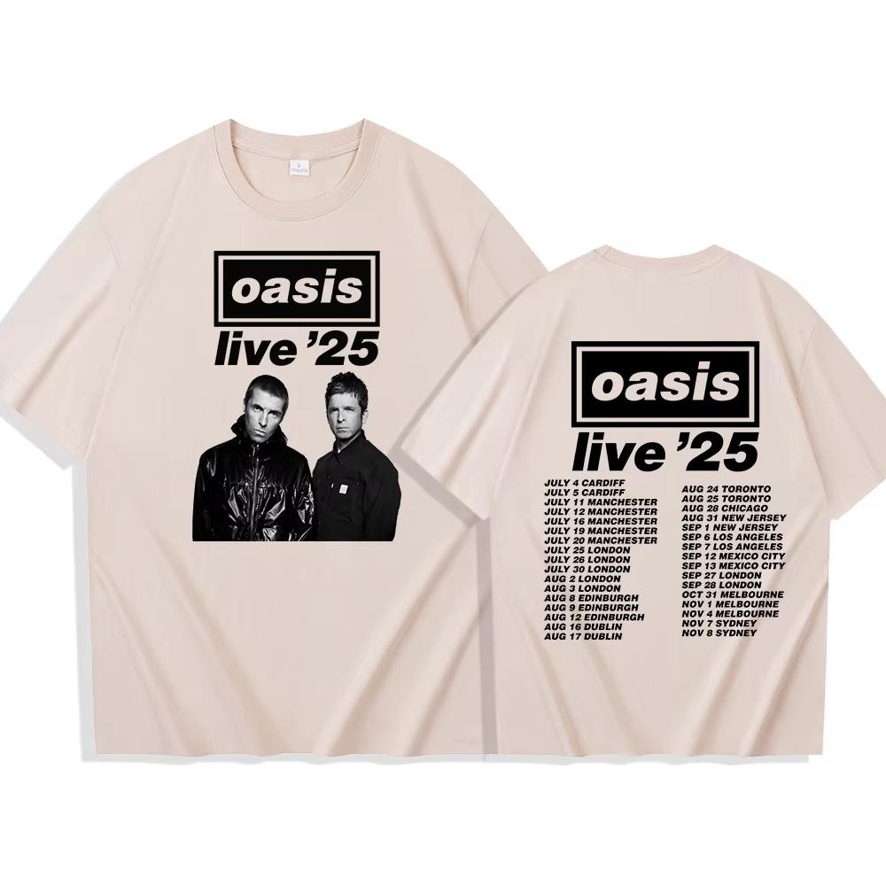 Oasis Live 25 Тур 2025 Хлопковые Футболки с Принтом Мужские Женские Повседневные С Круглым Вырезом Большого Размера Мужские Короткий Рукав Унисекс Y2k Уличная Одежда