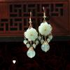 Jadeite Pendant Earrings, Beautiful Flower Design, Inlaid with Natural Jadeite Matching, Daily Clothing, Party Accessories, High-quality Jewelry