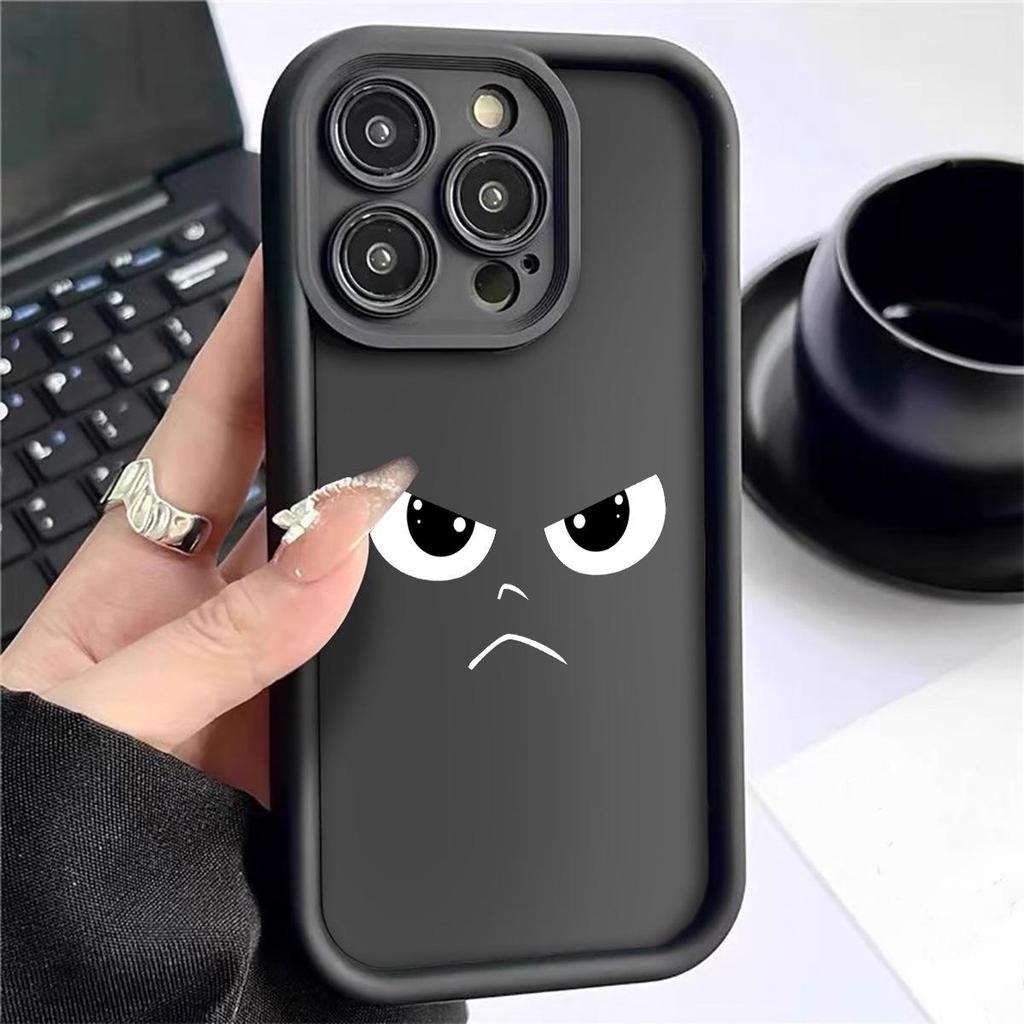 Черный рифленый чехол из карбида кремния для iPhone 15/16/17 с дизайном в виде смешного лица