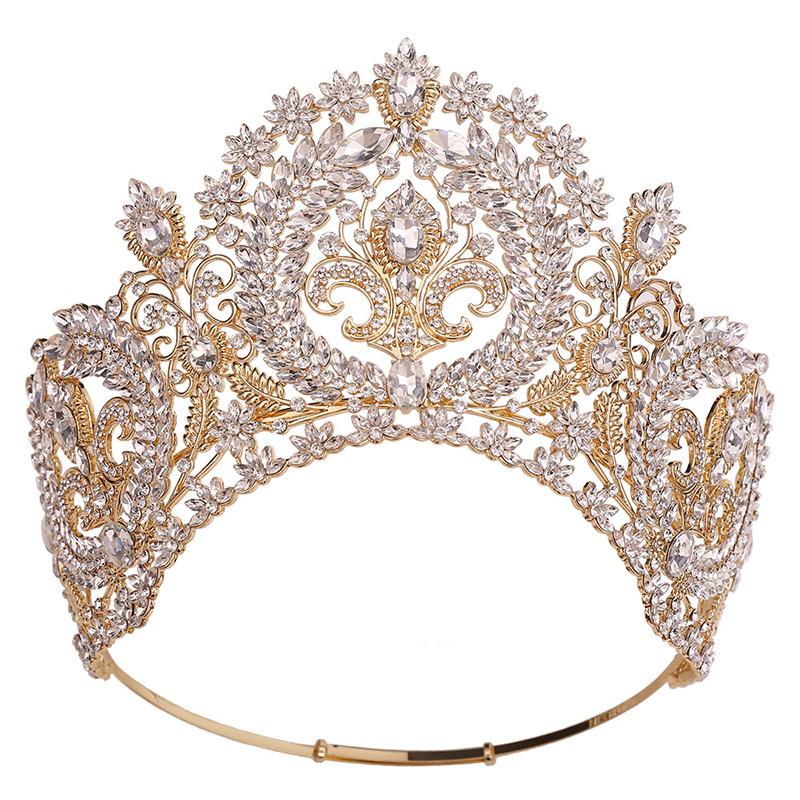 Baroque Round High Diadem Bridal Crown Pageant Miss Tiaras Headdress Bride Wedding Dress Hair Jewelry Accessories