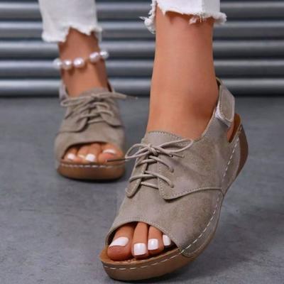 Летние босоножки на танкетке для женщин, удобные римские сандалии с застежкой-липучкой и застежкой-рыбьим ртом на платформе