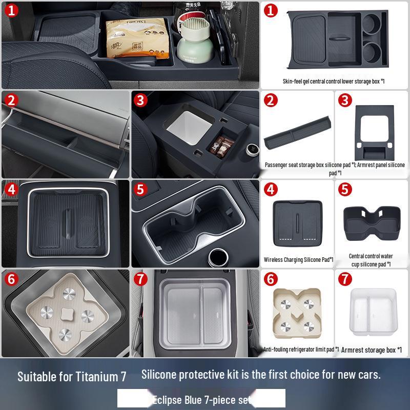 Kangchi Formula Leopard Titanium 7 Console Storage Box: Silicone, Partitioned, and Private Storage for Interior Modification.