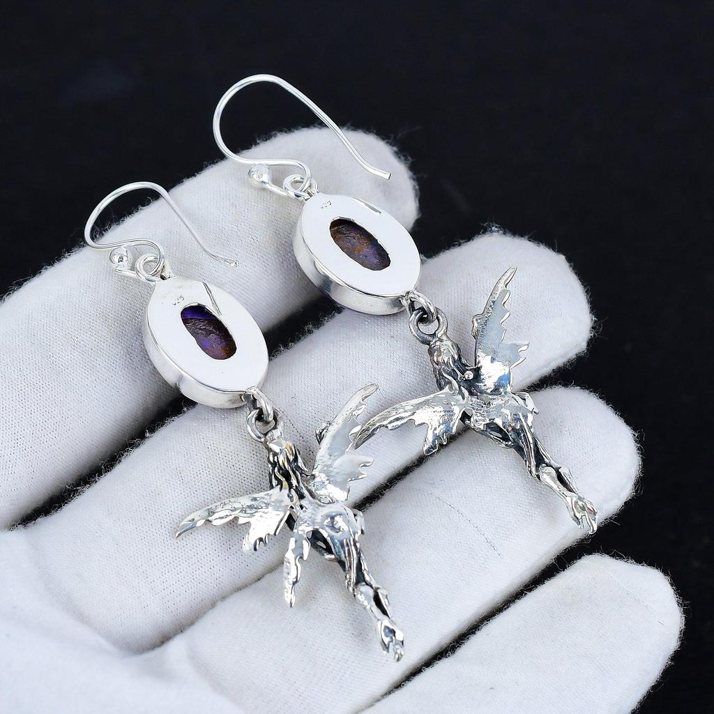 Серьги из фиолетового медного бирюзового драгоценного камня, антикварные серьги из стерлингового серебра 925 пробы, серьги-подвески из серебра в стиле бохо, подарки на помолвку, подарки для нее