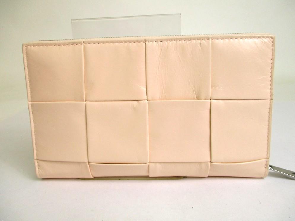 Authentic BOTTEGA VENETA Cassette Pink Beige Paper Calf Leather Zip Around Wallet #a878  Refurbished