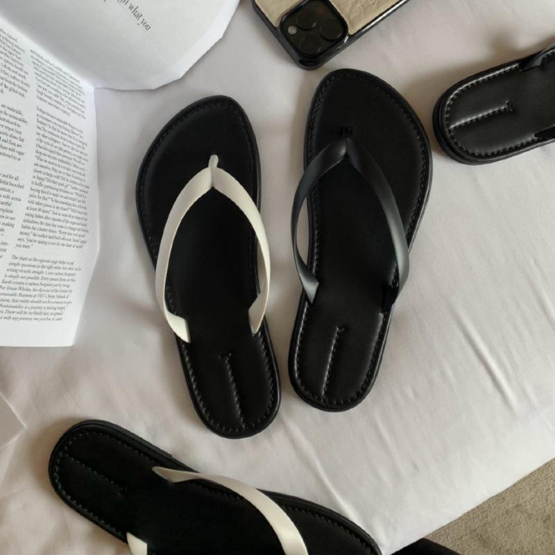 Кожаная версия~ ро * ощущение наступания на дерьмо шлепанцы женские летние новые минималистичные повседневные приморские пляжные сандалии