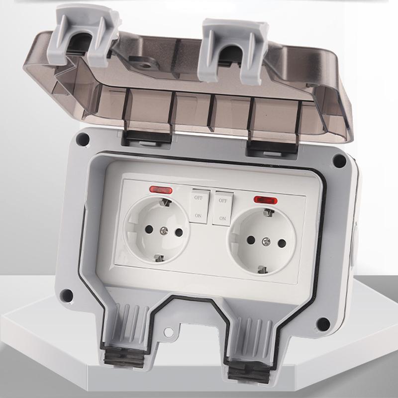 IP66 EU Немецкий стандарт двойная розетка с выключателем питания с USB и подсветкой, наружная водонепроницаемая пылезащищенная настенная розетка с выключателем для дома