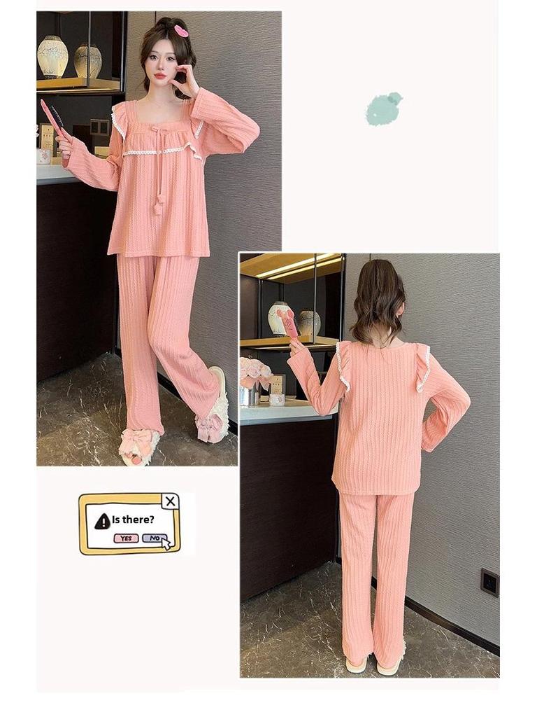 Милый женский пижамный комплект на весну и осень - хлопок 65/35, стиль INS Princess, длинные рукава и брюки, можно носить на открытом воздухе, легкая домашняя одежда.