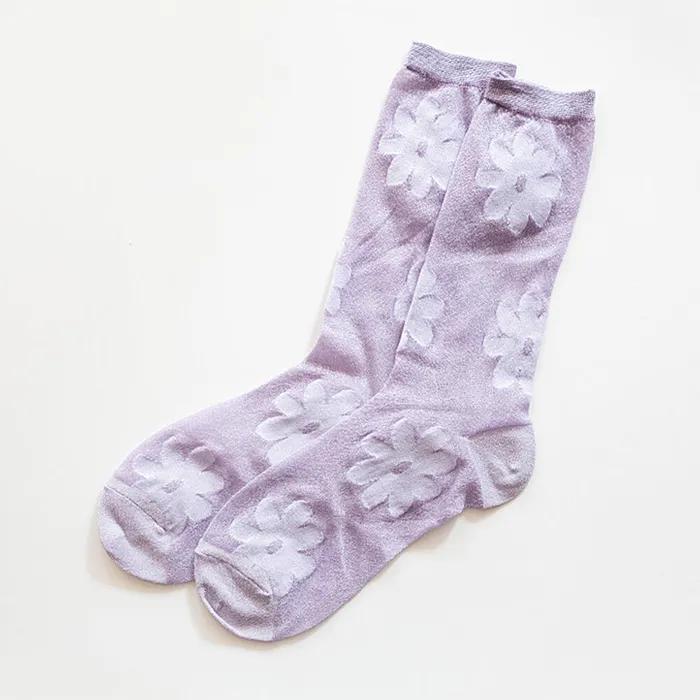 Прозрачные блестящие носки с цветочным узором fashion socks rssw026