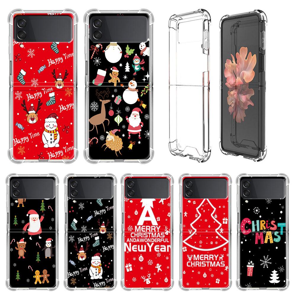 Роскошный чехол для Samsung Galaxy Z Flip 3 4 5G Funda Z Flip3 прозрачный ПК жесткий противоударный чехол для телефона Снеговик Рождественский мультфильм