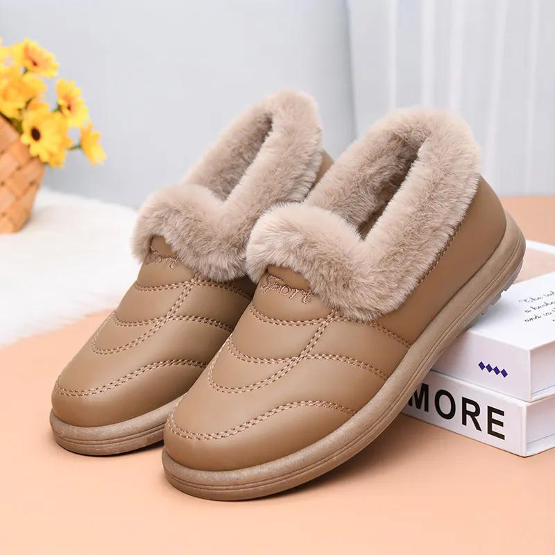 WTEMPO Универсальные однотонные туфли из ПУ с мягкой подошвой, нескользящие, женские, осенне-зимние, большого размера, теплые, плюшевые, повседневные туфли без застежек