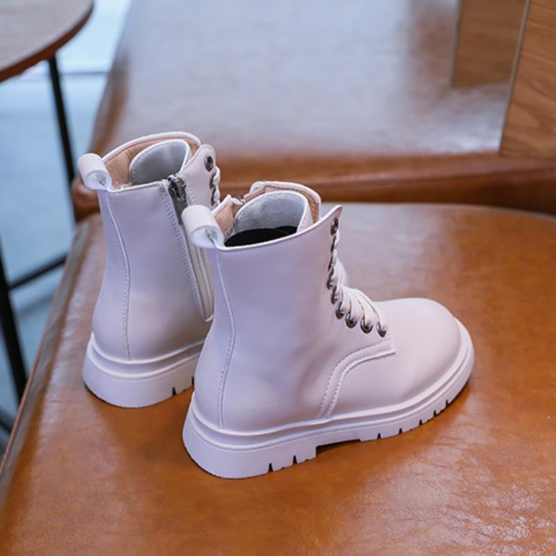 Детские однотонные ботинки для девочек, детские модные зимние нескользящие корейские ботильоны на толстой подошве для мальчиков с боковой молнией из искусственной кожи