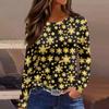 Women's Fashion Casual Slit Hem Round Neck Long Sleeve Loose Printed T-Shirt Ladies Top Christmas