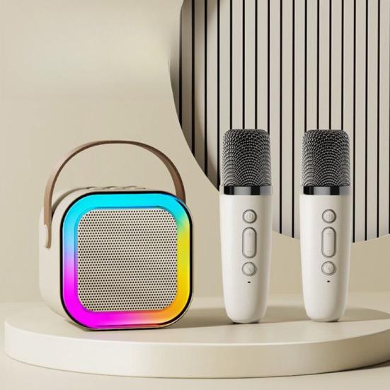 Мини-караоке-машина с 2 беспроводными микрофонами, преобразователем голоса, стереозвуком, портативной Bluetooth-совместимой портативной колонкой с подсветкой
