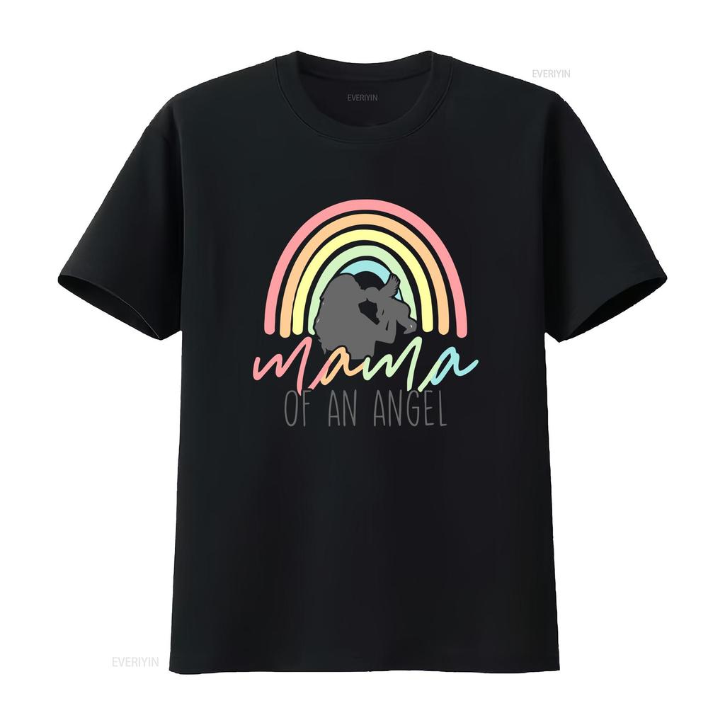 Mama Of An Angel Pastel Rainbow Baby Loss Memorial Print Casual T Shirt vintage Washed graphic fashion Slightly Soft