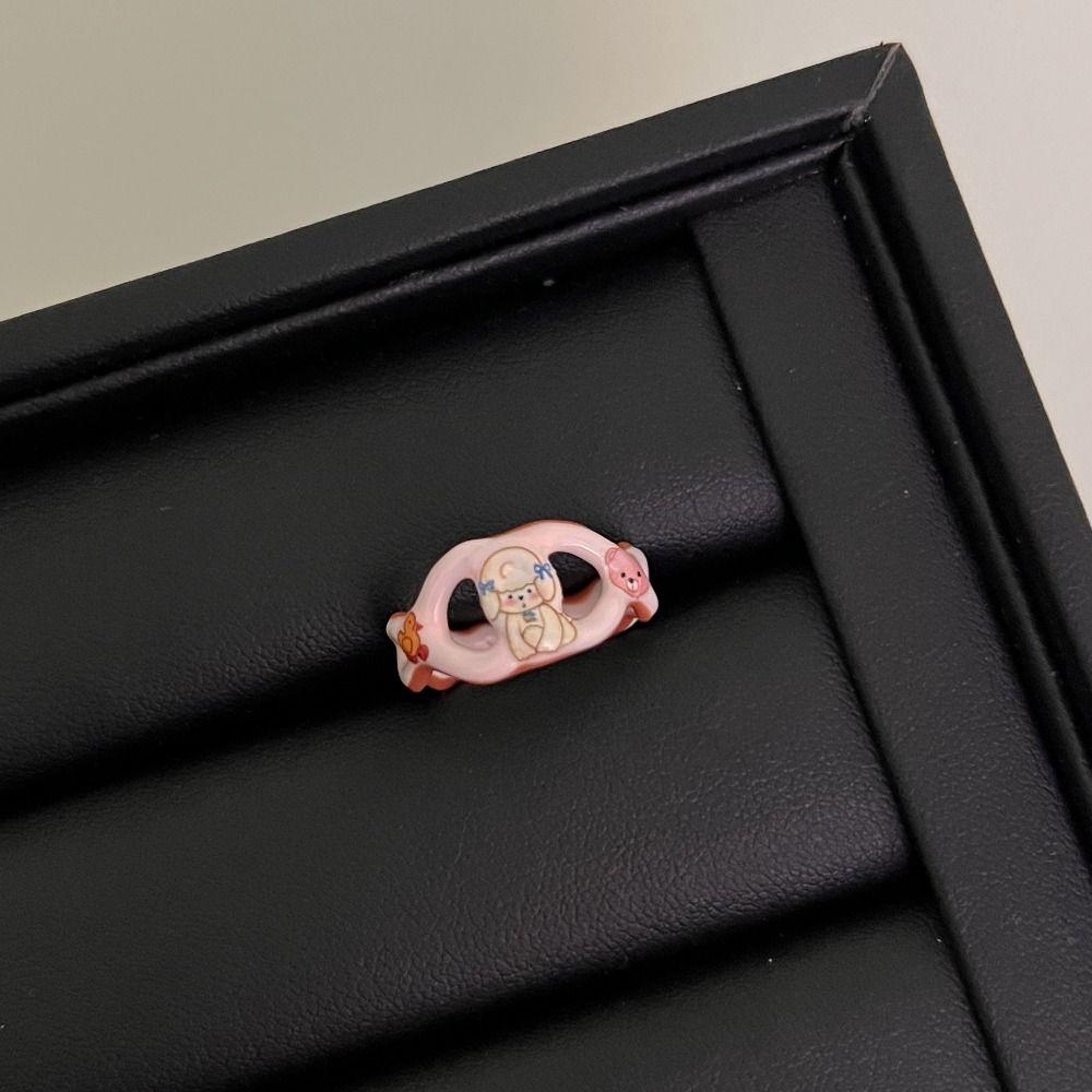Open Ring Painting Ring Dripping Oil Irregular Enamel Ring Vintage Cartoon Bear Ring  Friend