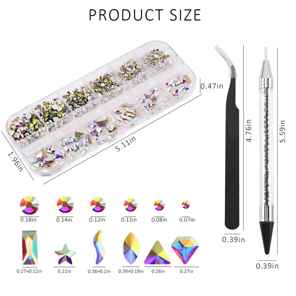 Amazon 12-Grid Nail Art Набор бриллиантов особой формы, Love Horse Eye Плоское дно Бриллиант особой формы Diy Nail Art Украшение