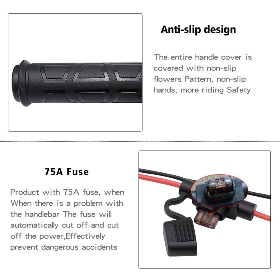 12V Motorcycle 22mm 7/8'' Electric Heat Handlebar 3 Gear Adjustable Temperature