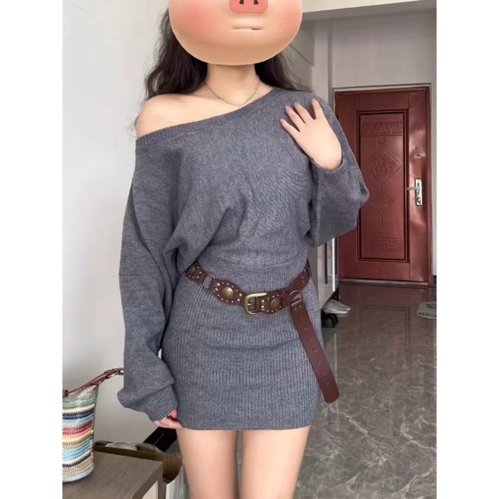 Осеннее женское трикотажное платье для взрослых с вырезом-лодочкой и открытыми плечами, с длинным рукавом, с высокой талией, облегающие мини-платья, вязаные платья