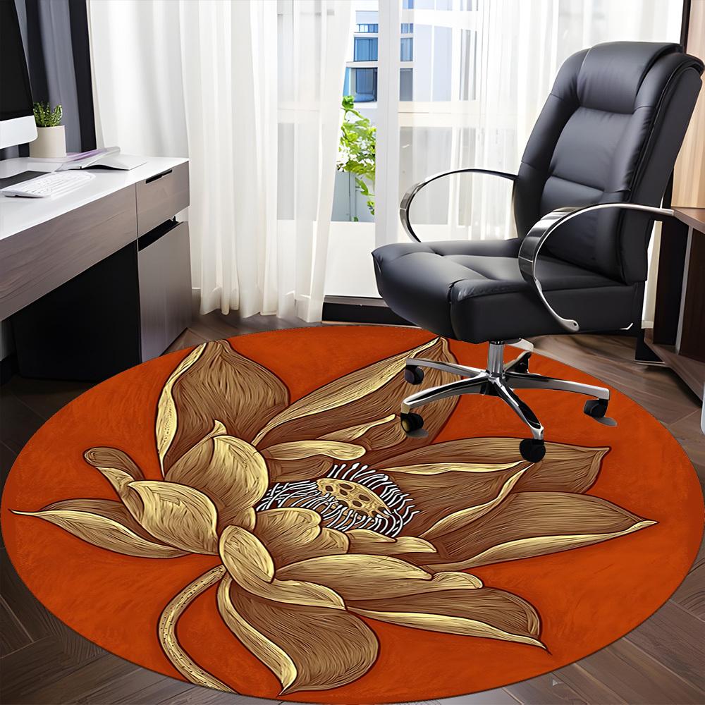 1pc Lotus Bloom Office Round Area Rug, Mat Suitable For Office, Under Office Chairs Bedroom Living Room Home Decor, Room Deco