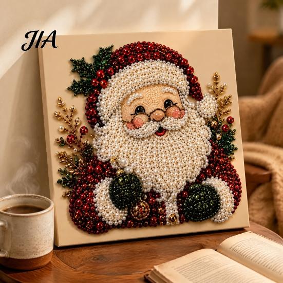 Art Therapy Projects DIY Christmas Pearl Painting Kit with Wooden Frame, Decorative Craft, Wreath/Santa Glowing Holiday Kits Claus/Xmas Tree/Stocking