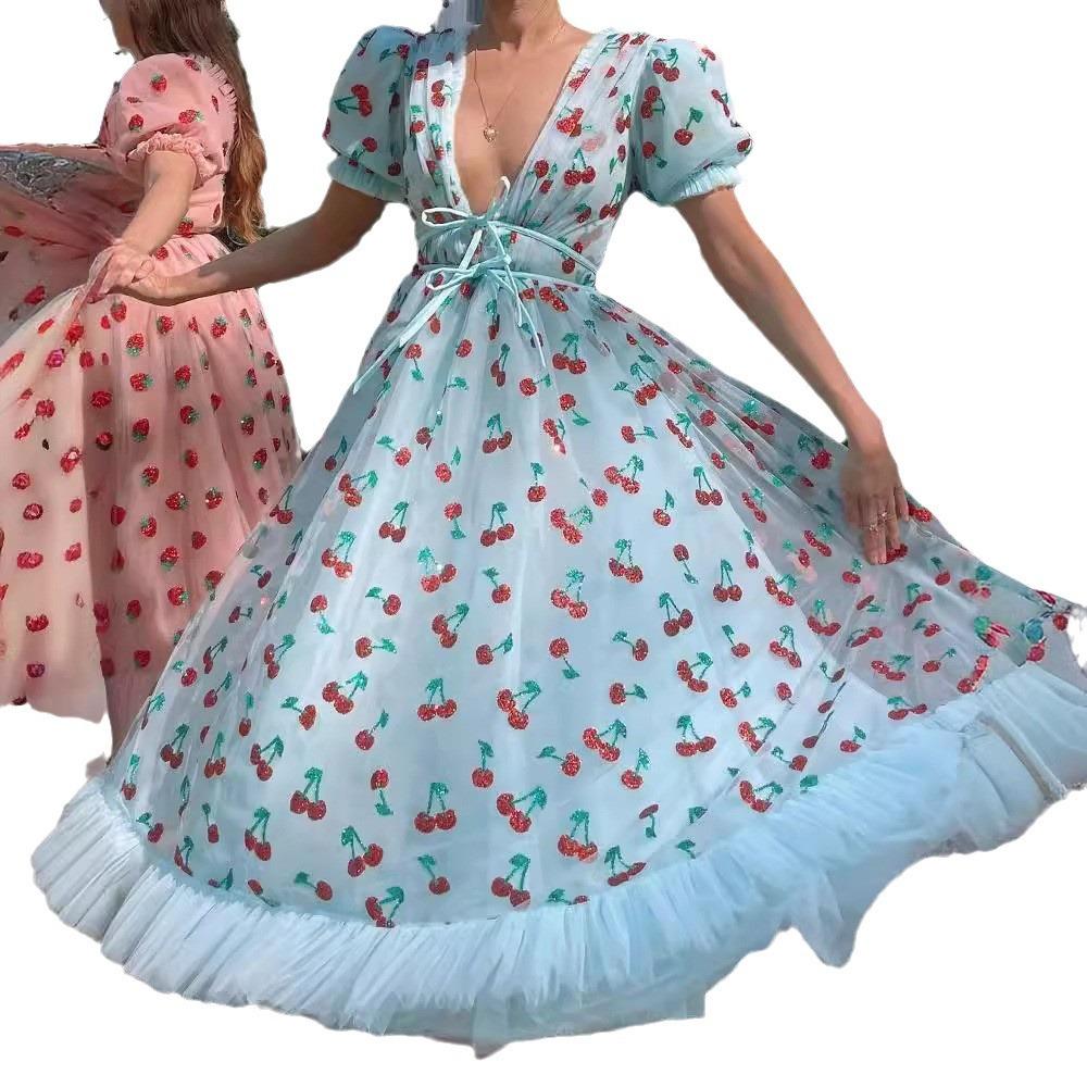 Платье года Французская клубника двухцветное с пайетками длинное платье сетчатый ремешок плиссированное платье