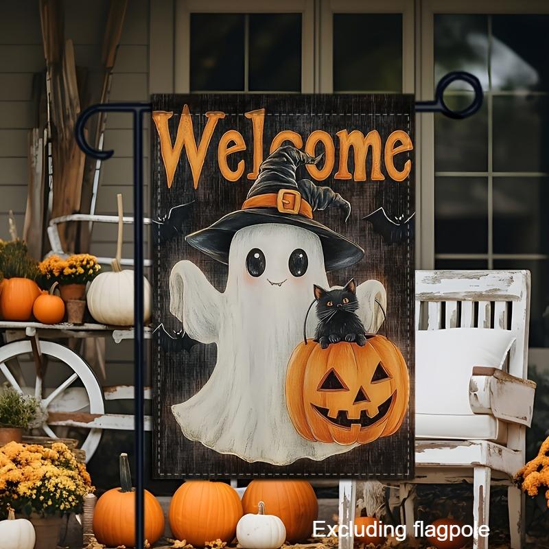 1pc Double-Sided Halloween Garden Flag - Party -  Easy Hang with Hooks - Spooky Halloween Decor, Festive Porch Display