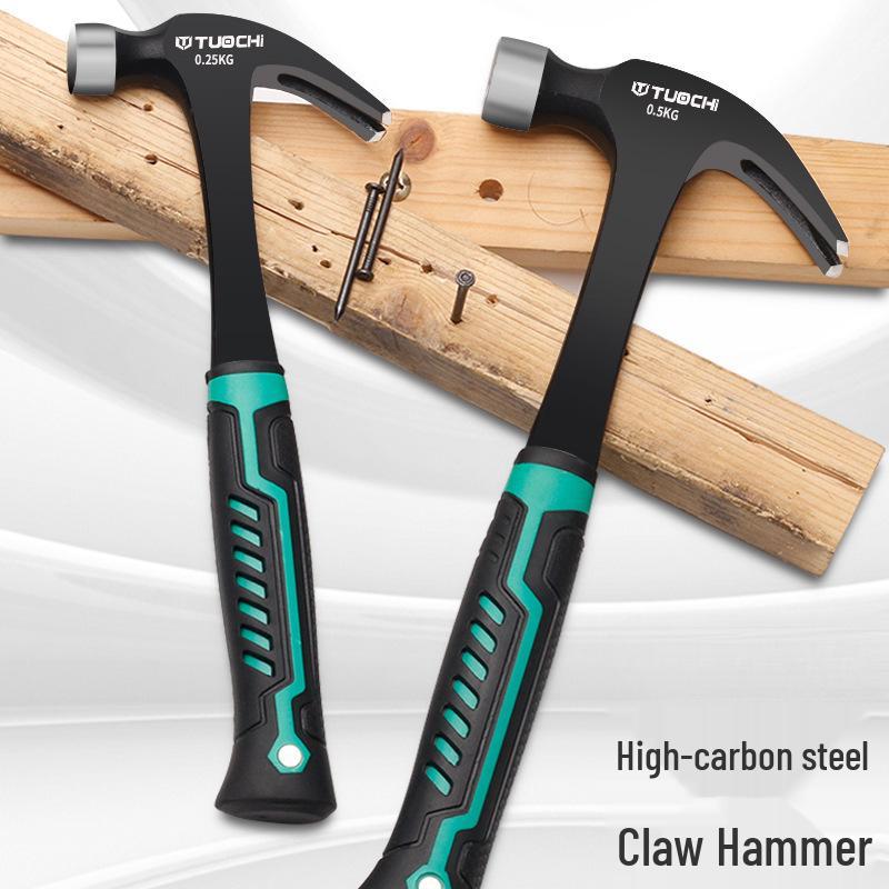 One-Piece Round Head Sheep Horn Hammer: Small Iron Woodworking Tool with Nail Puller and Iron Handle.