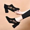 Deep Single Shoes Women's Autumn New Ethnic Style Retro Embroidered Shoes Sheepskin Thick Heels High Heels Women's Ankle Boots
