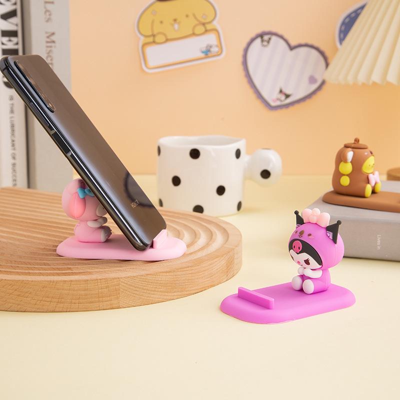 Sanrio Cartoon Figurine Phone Holder - Cute Desktop Ornament for Lazy Days, PVC Gift.