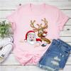 Cute Santa and Deer Graphic T Shirt Merry Christmas T Shirt New Women T Shirt Christmas T Shirt Casual Women Black T Shirt