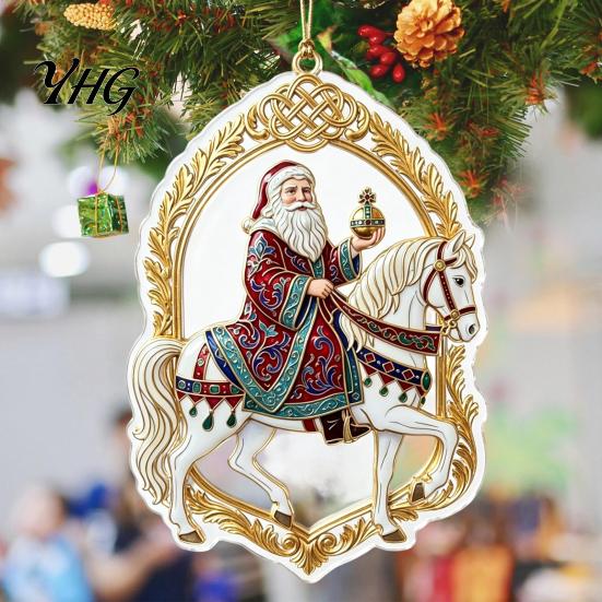 Holiday Hanging Decorations Santa Riding Horse Christmas Ornament, Acrylic Pendant with String, Gift for Festive Tree Decor Living Room Fireplace