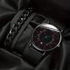 2pcs/set Fashion Men's Business Watch Mesh Strap Quartz Watch Classic Creative Calendar Wristwatch & Bracelet