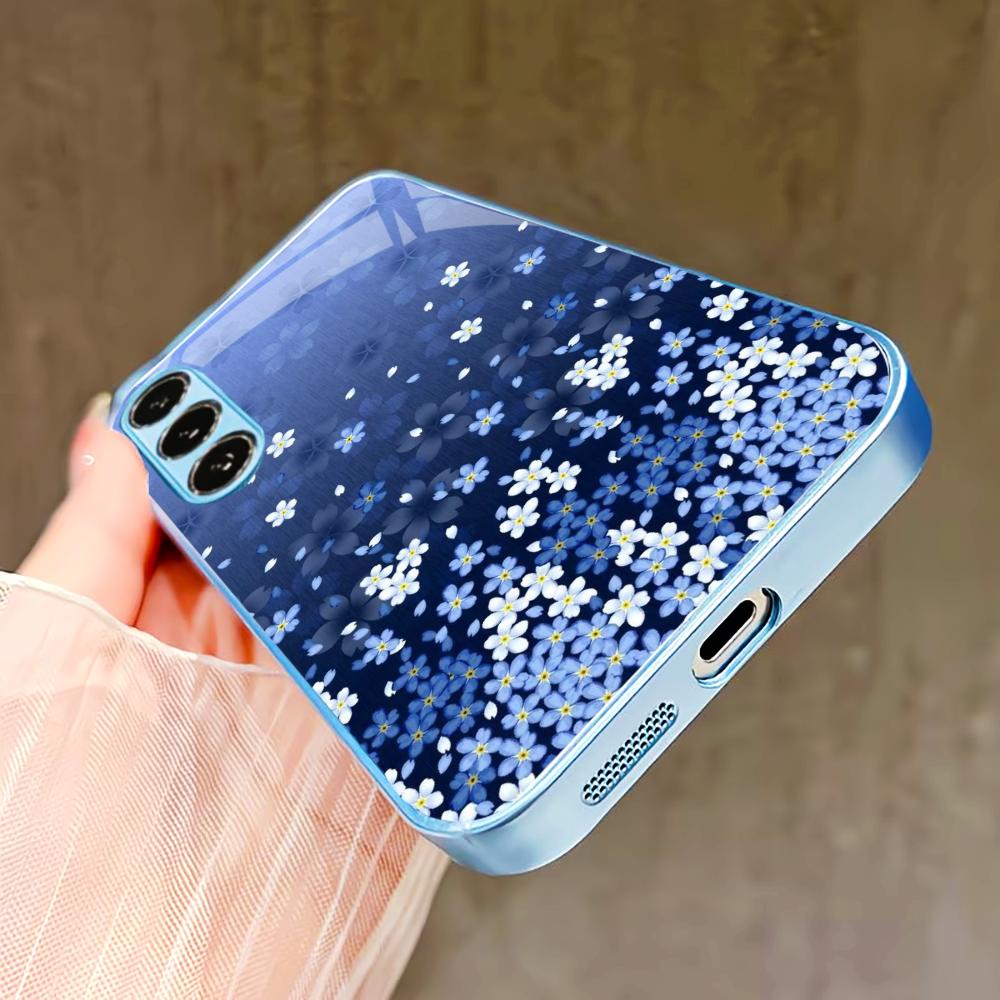 Сине-белые цветы Чехол для телефона для Samsung Galaxy S26 S25 S24 S23 S22 FE Ultra Plus Встроенное стекло ощущение голого телефона Мужчины женщины