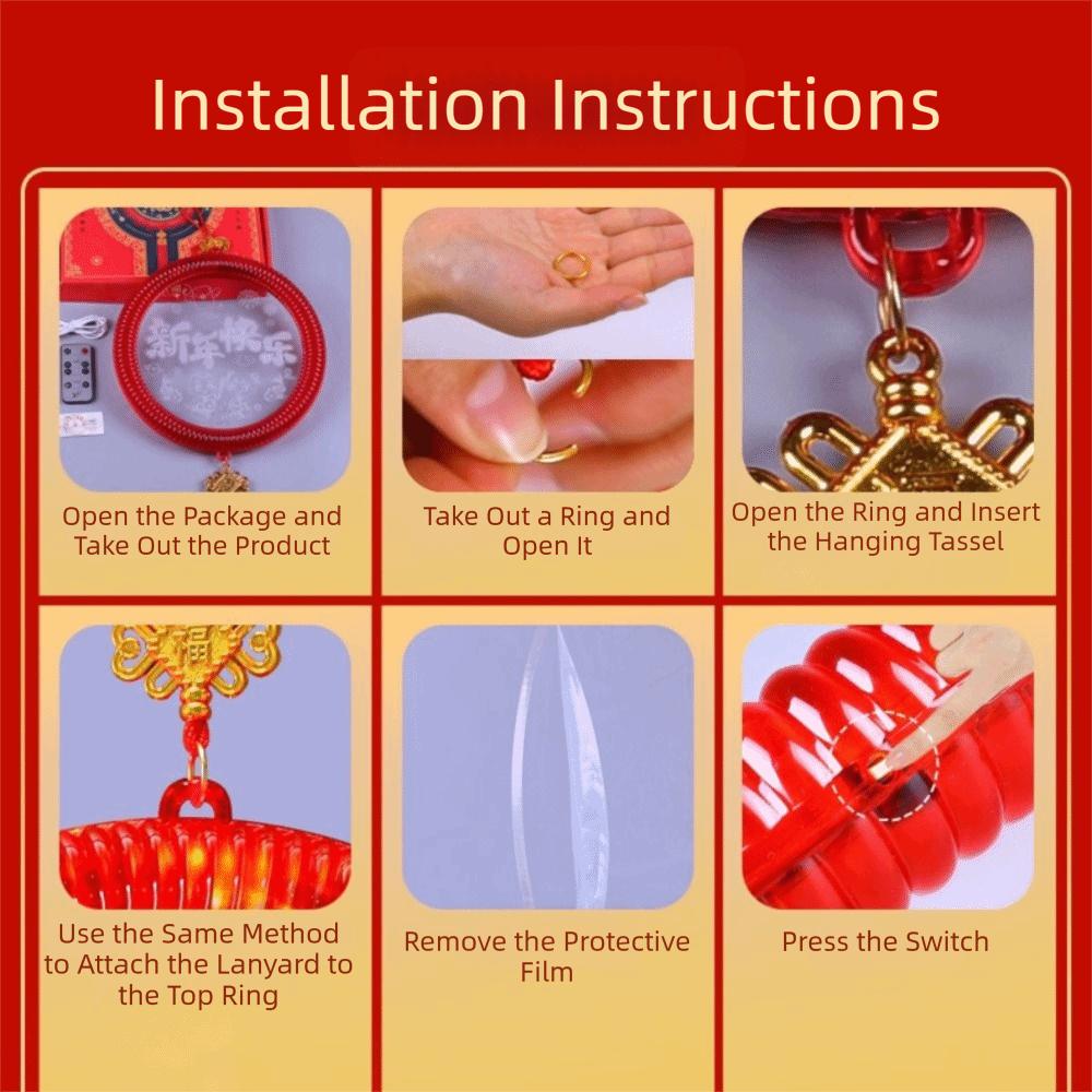 3D Glowing New Year Lantern Easy Hanging Good Luck Design Red Hanging Lanterns Pendant Style Year Of The Horse Hanging Lights