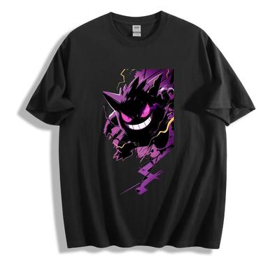НОВЫЙ !!! Электрическая футболка Pokémon Gengar - Динамичная темная графика, унисекс