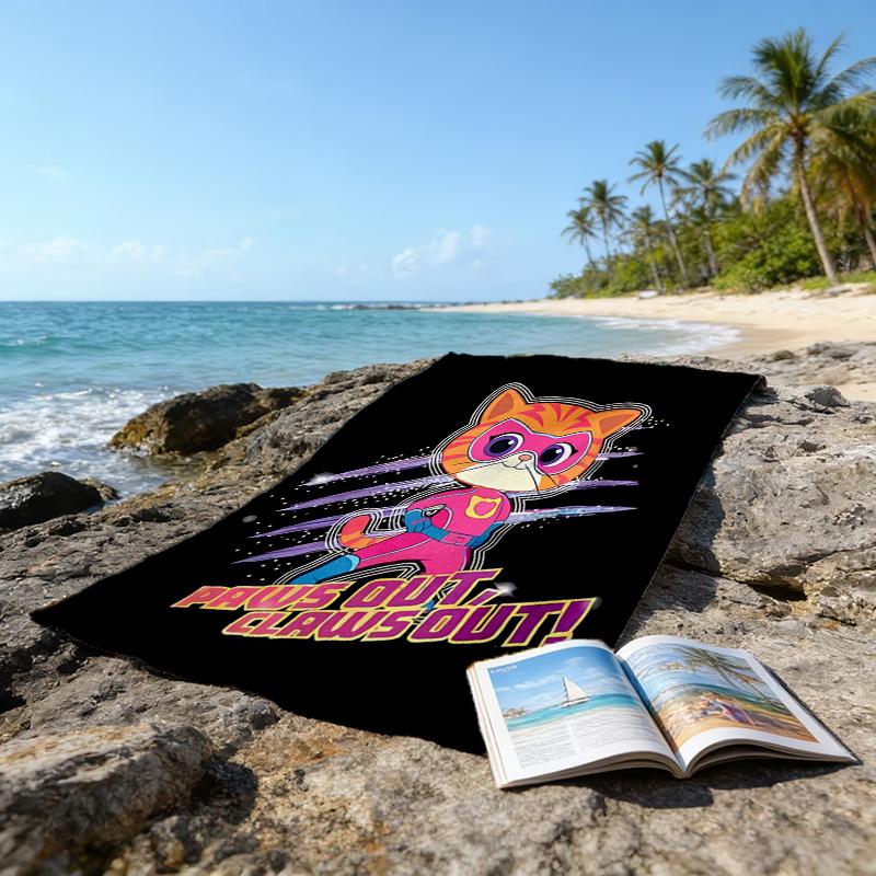 1pc Super Kitties Adventures3 Beach Towel, Beach and Seaside Swimming Pool Equipment, Fashion Pattern, Rectangular, Travel Essentials