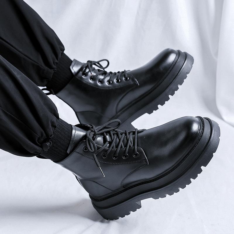 Осенние ботинки Мартин в британском стиле мужские ботинки в стиле локомотивного инструментария на толстой подошве с увеличением высоты средней высоты кожаные ботинки ботильоны 56734-R