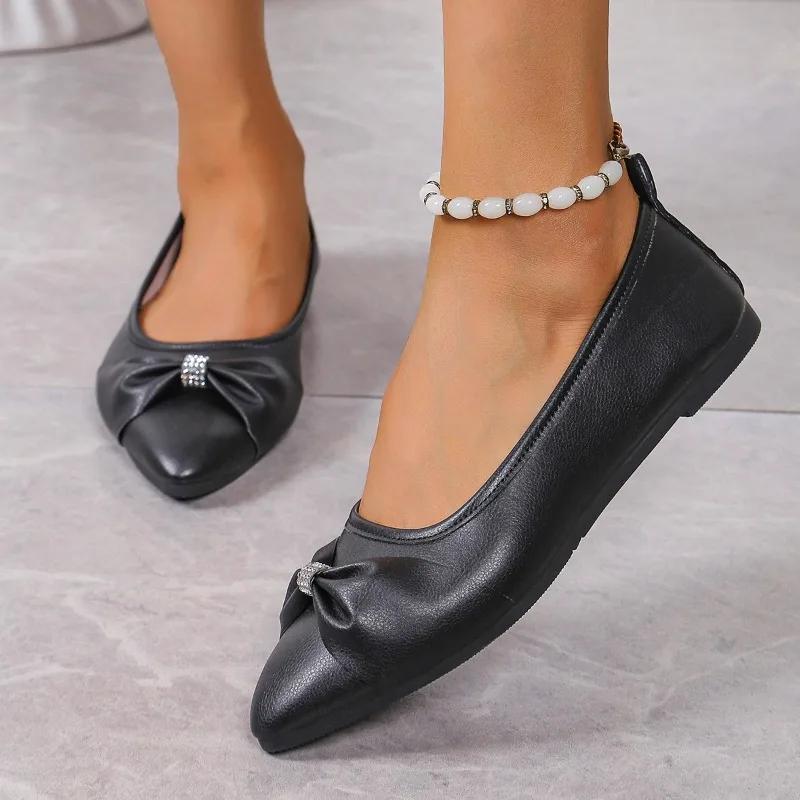 Shoes Female Hot Sale Slip On Women's Flats Spring Pointed Toe Solid Butterfly-knot Sequins Shallow Mouth Casual Flat Shoes