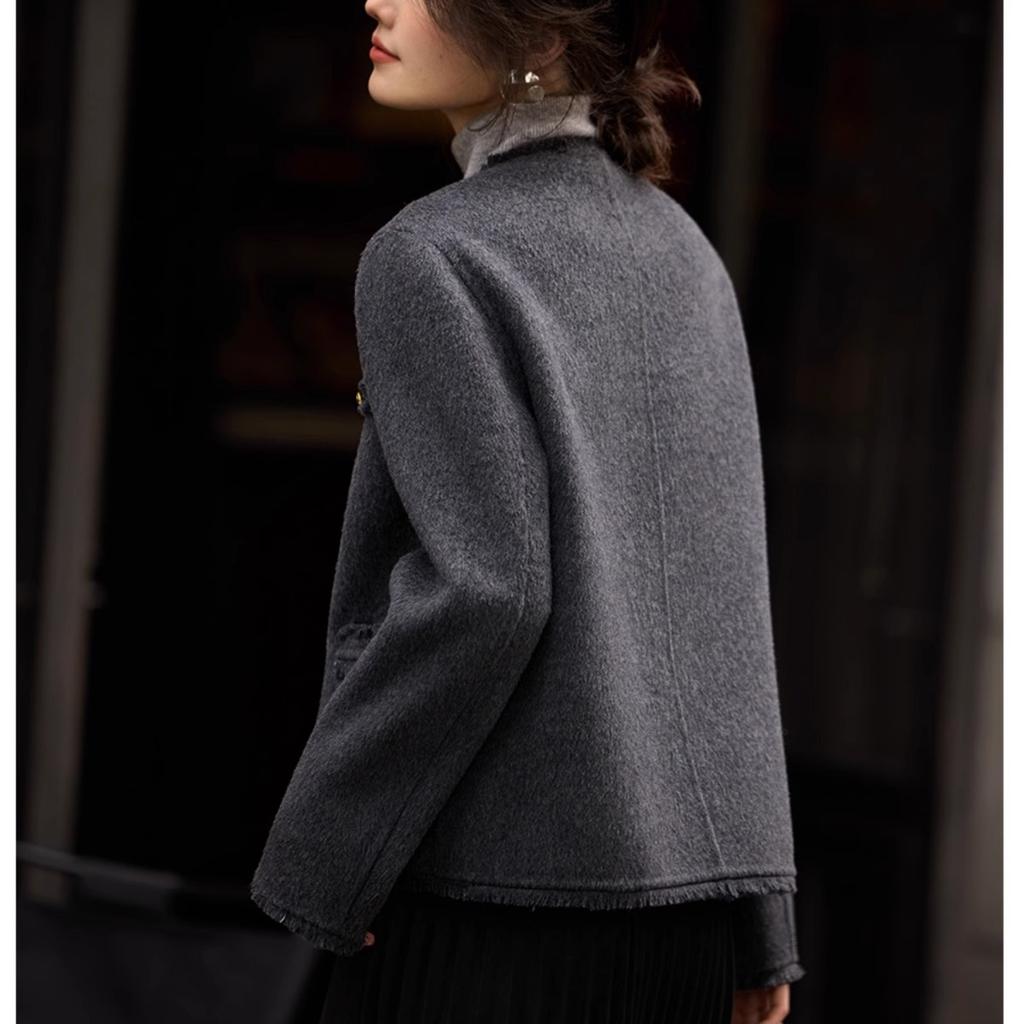 Маленькое ароматизированное двухстороннее шерстяное пальто для женщин зимой с передними плечами, тонкое шерстяное пальто с коротким верхом