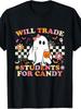 Will Trade Students for Candy Halloween Teacher Funny TShirtRetro Casual Crew Neck Printed T-Shirt