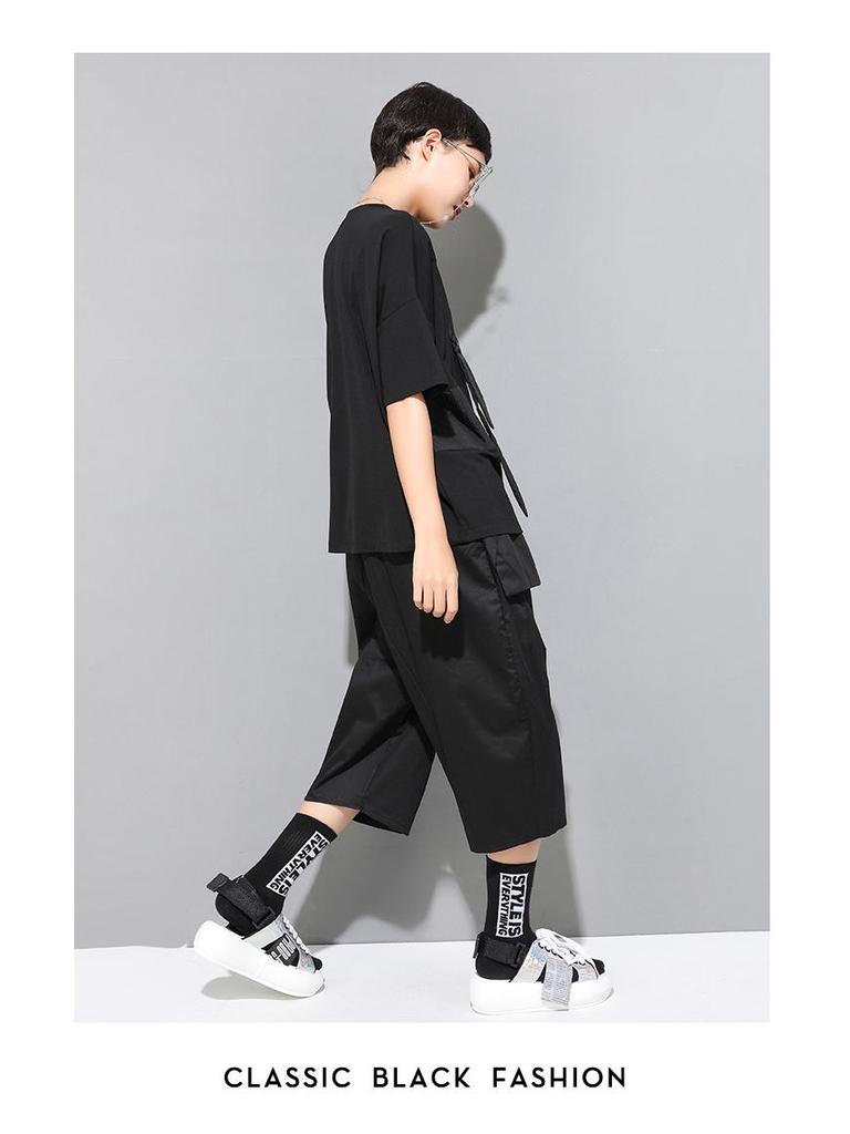 European & American Women's Summer Gothic Patchwork T-shirt, Round Neck, Short Sleeve, Trendy BF Style Streetwear.