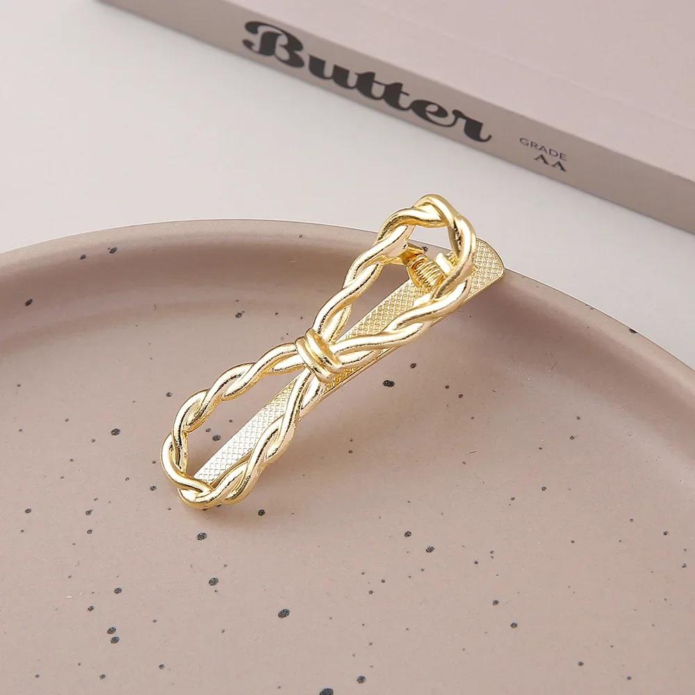 Изысканные Металлические Полые Заколки для Волос Золотого и Серебряного Цвета Сладкие Крутые Заколки для Челки Заколки-Уточки для Лба и Выбивающихся Волос Шпильки Стильные Головные Уборы